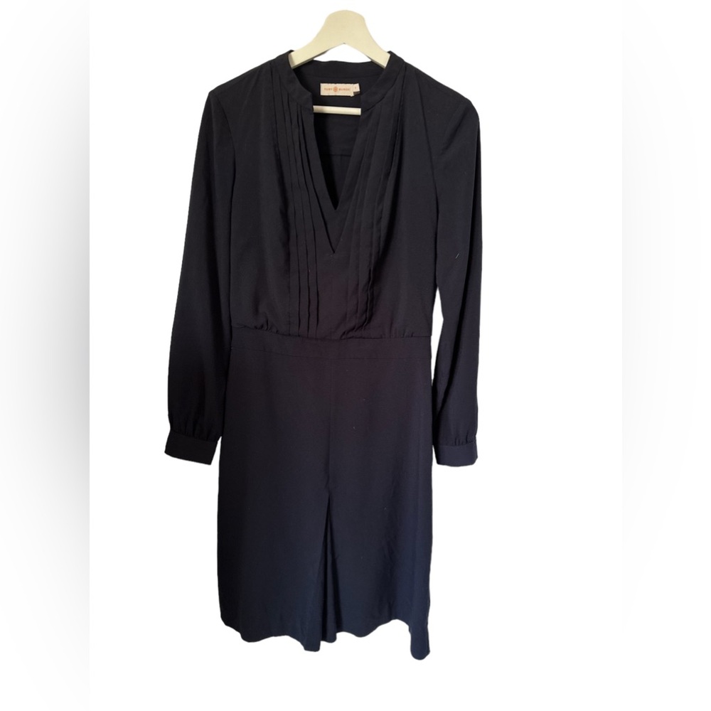 Tory Burch Navy Blue pleated, long sleeve, knee length, A-line dress, size 8
